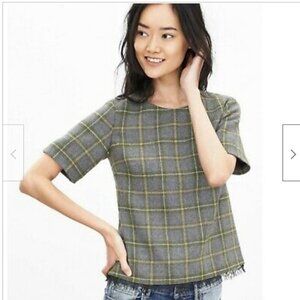BANANA REPUBLIC | Tweed Plaid Wool Top Lace Trim Small